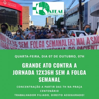 Ato contra a jornada 12x36h sem folga para a enfermagem acontece nesta quarta-feira (7), a partir das 7h, na Praça Centenário